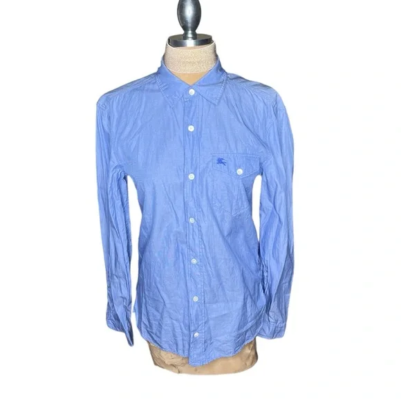 BURBERRY Men's Blue Linen Long Sleeve Button Down Shirt US S - Picture 5 of 11